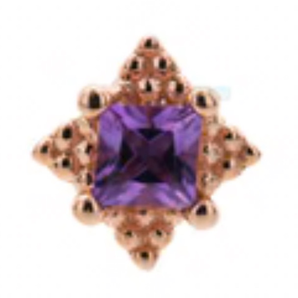 14k Solid Yellow Gold Princess Cut Amethyst Nose Screw